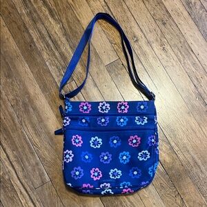 Vera Bradly Blue Floral Crossbody Bag with Adjustable Strap
